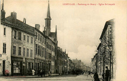 Lunéville * Une Rue Du Faubourg De Nancy * Vue Sur L'église St Léopold * Cordonnerie * Coiffeur DORIN - Luneville