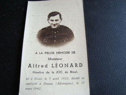 Alfred Léonard Né à Bioul Décédé En Captivité à Dessau (allemagne) Le 17 Mars 1942 - Obituary Notices