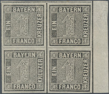 Bayern - Marken Und Briefe: 1849, 1 Kr. Grauschwarz, Platte 1, Im Postfrischen Viererblock Vom Recht - Otros & Sin Clasificación