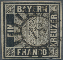 Bayern - Marken Und Briefe: 1849, 1 Kr. Tiefschwarz, Platte 1, Entwertet Mit Geschlossenem Mühlradst - Sonstige & Ohne Zuordnung