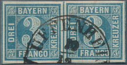 Bayern - Marken Und Briefe: 1849, 3 Kr. Blau, Platte 1, Im Waagerechten Paar, Entwertet Mit Halbkrei - Otros & Sin Clasificación