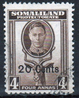 Somaliland Protectorate 1951 George VI Single Four Anna Sepia Stamp. - Somaliland (Protectorate ...-1959)