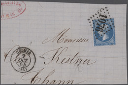 Frankreich: 1863/1867 (ca.), Empire Dentele 20c. Blue, Holding Of Apprx. 1.590 Pieces Used On Piece, - Colecciones Completas