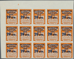 Spanien - Zwangszuschlagsmarken Für Barcelona: TELEGRAPH STAMPS: 1937, Coat Of Arms Issue 5c. With B - Impuestos De Guerra