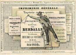 Rouen * Imprimerie Générale Papeterie BERDALLE , Rue De La Vicomté * Carte De Visite Ancienne 1847 * Voir Cachets ! - Rouen