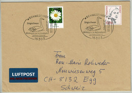 Deutschland 2007, Brief Schwedt - Egg (Schweiz), Singschwan / Svan, Nationalpark Unteres Odertal - Cygnes