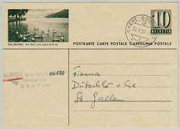 Schweiz / Helvetia 1957, Bildpostkarte Biel/Bienne Chêne-Bougeries - St.Gallen, Schwäne / Swan - Cygnes