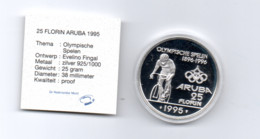 ARUBA 25 FLORIN 1995 ZILVER PROOF OLYMPISCHE SPELEN 1996 WIELRENNER - Altri – America