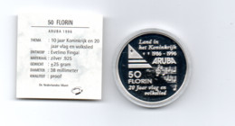 ARUBA 50 FLORIN 1996 ZILVER PROOF 10 JAAR KONINKRIJK EN 20 JAAR VLAG EN VOLKSLIED - Otros – América