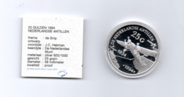 NED.ANTILLEN 25 GULDEN 1994 ZILVER PROOF DE SNIP VLIEGTUIG - West Indies