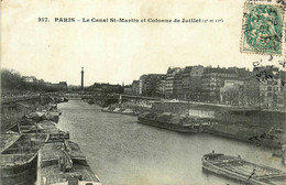 Paris * 4ème * 12ème * Le Canal St Martin Et Colonne De Juillet * Péniche Batellerie - District 04