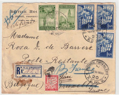 1920, Registered Letter From "PUNTA DEL ESTE" To Brussels, With French 30 C. Tax Lable Redirected To France. - Uruguay