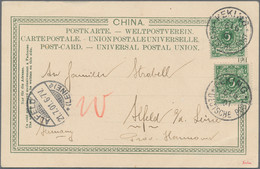Deutsche Post In China: 1901, 5 Pf Krone/Adler 2 Exemplare Als Mehrfachfrankatur Auf Ansichtskarte V - Chine (bureaux)