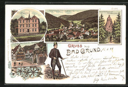 Lithographie Bad Grund, Hotel Kurhaus, Villa Römer, Villa Giesecke - Bad Grund
