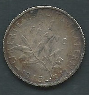 Piece -  France, 1 Franc 1915- SEMEUSE -Argent - Silver -  - Pic5911 - 1 Franc