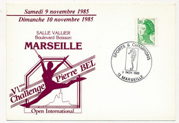 FRANCE - Oblit Temporaire  "SPORTS ET CHAMPIONS - 13 MARSEILLE - 1985" Sur CPM Challenge Pierre Bel - Gedenkstempels