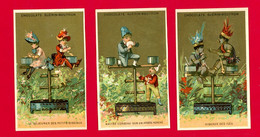 Chocolat Guérin Boutron, Lot De 3 Jolies Chromos Lith. Courbe Rouzet, Enfants, Oiseaux, Perchoir - Guerin Boutron