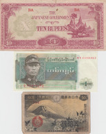 Lot Of 5 Different Asia Banknotes, Burma Japan Occupation, Burma, Indonesia, Japan And Philippines - Kilowaar - Bankbiljetten