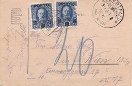 ÖSTERREICH NACHPORTO 1917 - 2 X 10 Auf 24 Heller Nachporto (Ank60) Auf Postkarte, Gelaufen V. ALBERTFALVA > WIEN XIII .. - Plaatfouten & Curiosa
