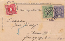 ÖSTERREICH NACHPORTO 1917 - 5 Heller Nachporto (Ank93) + 3 + 5 Heller Auf Postkarte, Gelaufen V. WIEN VI > WIEN XVI ... - Errors & Oddities