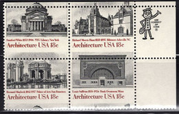 U.S.A. (1981) US Architecture. Horizontal Misperforation In Zip Block Of 4. Scott Nos 1928-31, Yvert Nos 1344-7. - Plaatfouten En Curiosa
