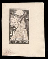 CZECHOSLOVAKIA (1962) Man Before Cosmos: Sun, Planets, Stars, Rocket, Atomic Symbol. Die Proof In Black. Scott 1105 - Proeven & Herdrukken