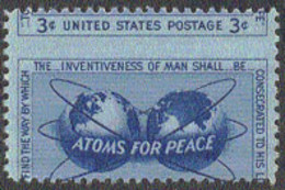 U.S.A. (1955) Globes. Orbits. Horizontal Misperforation. Atoms For Peace Issue. Scott No 1070, Yvert No 597. - Abarten & Kuriositäten