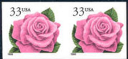 U.S.A. (1999) Rose. Pair From Booklet Pane, Imperforate Between. Scott No 3052i. US Stamps Are Not Issued Imperforate - Plaatfouten En Curiosa