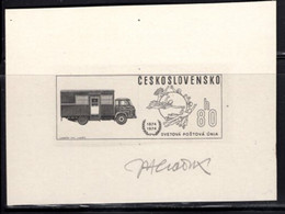 CZECHOSLOVAKIA (1974) Mail Coach. Die Proof In Black Signed By The Engraver MERCIK. UPU Centenary. Scott No 1964. - Ensayos & Reimpresiones