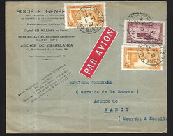 Maroc Lettre Par Avion Du 08 01 1930 De Casablanca  ( Agence   STE Générale à Celle De Nancy ( Meurthe Et Moselle ) - Lettres & Documents