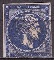 GREECE 1880-86 Large Hermes Head Athens Issue On Cream Paper 20 L Blue Without CN Vl. 71 - Usati