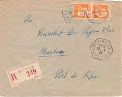 Paire 1F Paix Sur LR 2e échelon Agence Postale Oltingue Haut-Rhin 23/5/1934 Pour Strasbourg Arrivée Le Lendemain - Alsace Lorraine