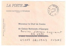 C.T.I.P.  31 Toulouse Lettre Entête LA POSTE Caisse Nationale D'Epargne Franchise Ob 19 11 1990 - Cachets Manuels