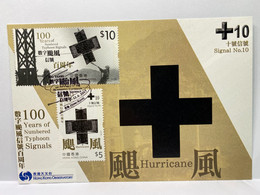 100 Years Of Numbered Typhoon Signals, Hurricane, Hong Kong Maximum Postcard, Maxicard, Stamp - Astronomie