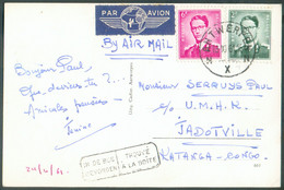 Belgique 2Fr. + 6Fr. Baudouin Marchand Obl. Sc ANTWERPEN X Sur CP Par Avion Du 18-10-1961 Vers JADOTVILLE + Griffe IN DE - Katanga