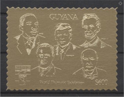 Guyana 1992, Philaexpo Genova92, Kennedy, M.L.King, Lincoln, Churchill, 1Val GOLD - Martin Luther King