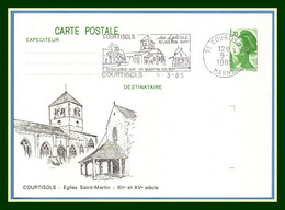 Entier Cp Repiqué COURTISOLS 1985 Flamme St Memmie St Martin Eglise - Courtisols