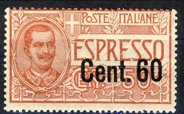 Regno VE3, Espresso N. 6 C. 60 Su 50 Rosso, ** MNH Cat. € 175 (Biondi) - Express Mail