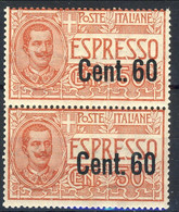 Regno VE3, Espresso N. 6 C. 60 Su 50 Rosso, Coppia Verticale ** MNH Cat. € 350 (Biondi) - Express Mail