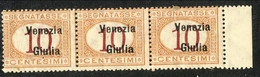 Venezia Giulia 1918 Tasse N. 2 C 10 Arancio E Carminio Striscia Di 3 OG MNH Cat. € 120 - Venezia Giulia
