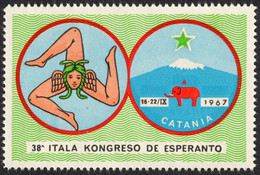 Elephant Snake Mythology Gorgoneion ETNA Volcano ESPERANTO Congress 1967 ITALY CATANIA Sicily Label Vignette Cinderella - Esperanto