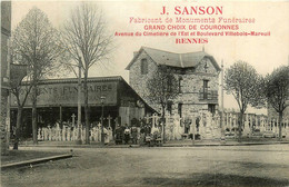 Rennes * J. SANSON Fabricant De Monuments Funéraires Et Couronnes , Avenue Du Cimetière De L'est Et Bd Villebois Mareuil - Rennes