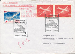 Austria First Flight Austrian Airlines Wien - Nairobi - Johannesburg 5-7-1991 (there Is A Tear At The Top Of The Cover) - Primeros Vuelos