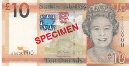 Jersey Banknote Ten Pound Code BD, Ian Black Specimen Overprint Superb UNC Condition - Jersey