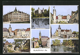 AK Glauchau / Sachsen, Pestalozzi-Schule, Schloss Hinterglauchau, Schlosshof - Glauchau