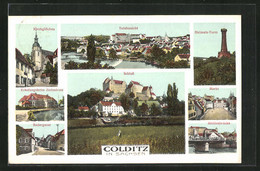 AK Colditz / Sachsen, Erholungsheim Zschadrass, Badergasse, Kirchgässchen, Heimatsturm - Colditz