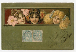 Illustrateur. Portrait De Trois Jolies Filles. Carte Gaufrée. Embossed. - Mailick, Alfred