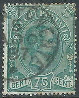 1884-86 REGNO PACCHI POSTALI USATO 75 CENT - RE30-9 - Pacchi Postali