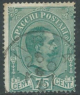 1884-86 REGNO PACCHI POSTALI USATO 75 CENT - RE30-10 - Paketmarken