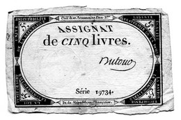 5 Livres Assignat - Assignats & Mandats Territoriaux